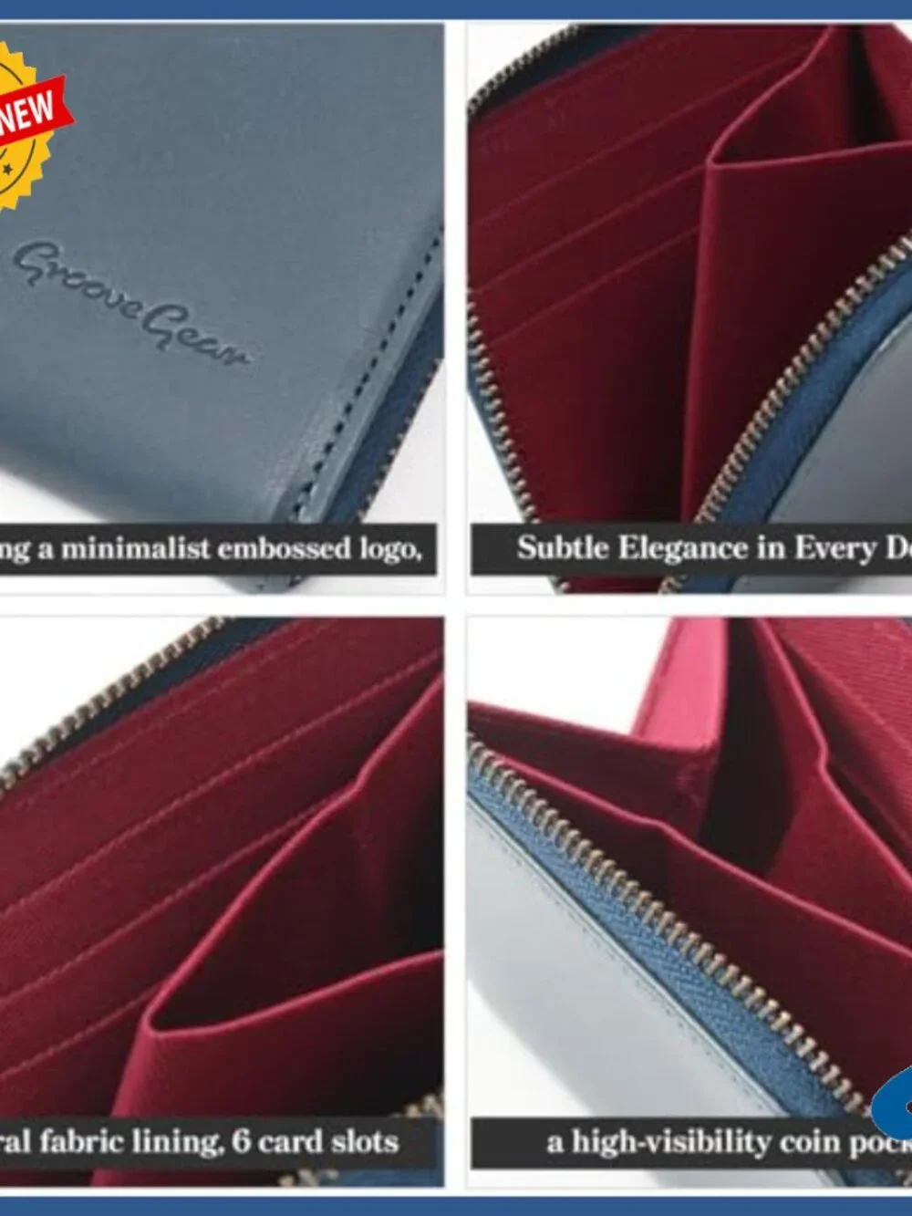 Slim Leather Mini Wallet, L-Shaped Zipper, Compact Card Case & Coin Purse